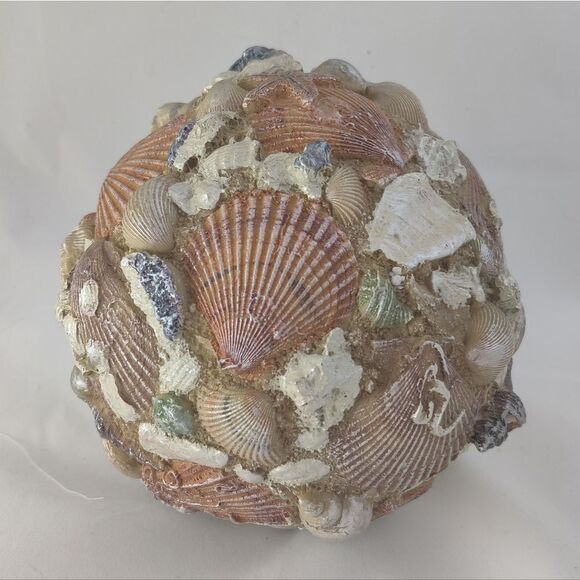 Seashell Ball Sphere Decor Hand Painted Ceramic Large ~6" Diameter - Picture 3 of 8